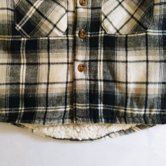George Blue Gray White Plaid Button Down Sherpa Shacket 6-12 Months - Picture 4 of 7